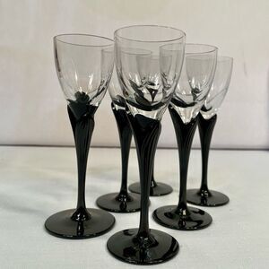 ALEXANDRA-BLACK STEMWARE by MIKASA  (6) CORDIAL GLASSES LIKE NEW CONDITION